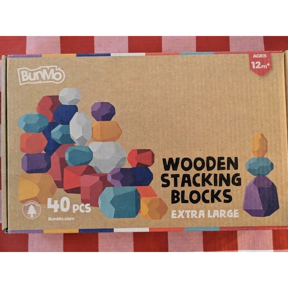 BunMo Wooden Stacking Blocks 40 Piece Set Montessori Toy XL